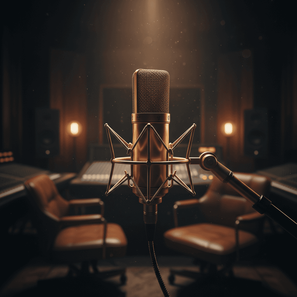 Studio microphone in warm golden light